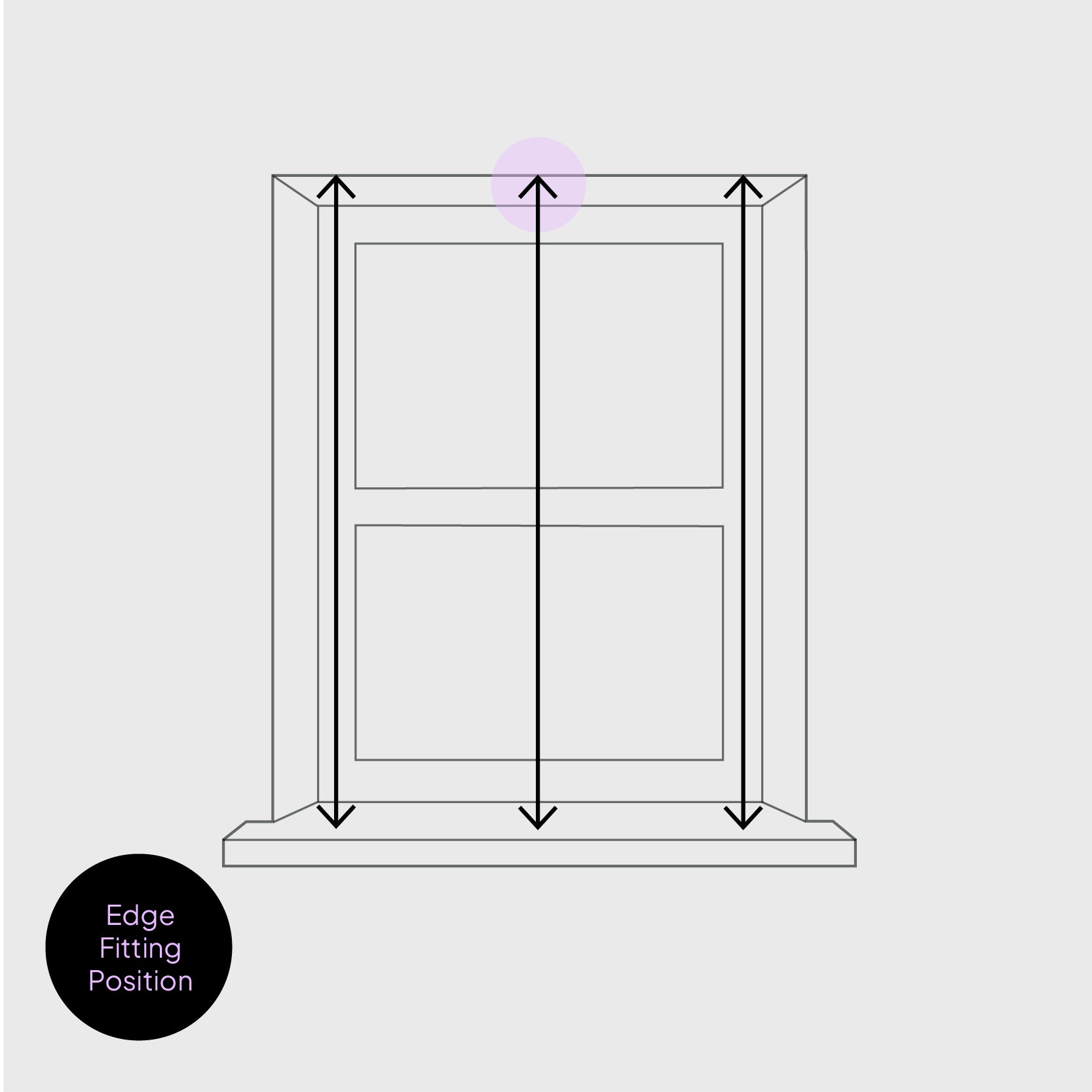 A diagram showing where to measure the height of a window, for a blind that will be installed in the edge fitting position.